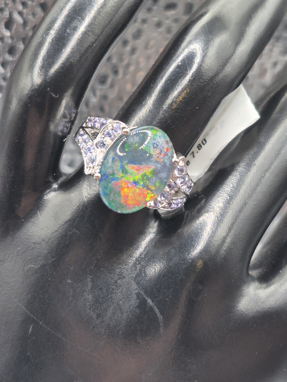 Genuine Big Opal Triplet Center Stone With Tanzanite On The Shanks